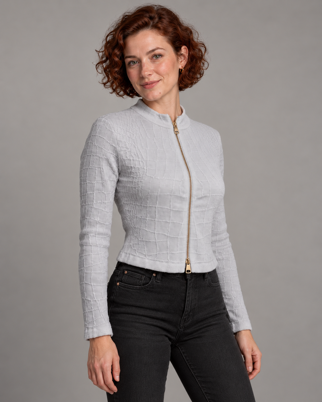 Textured Zip-Front Cardigan