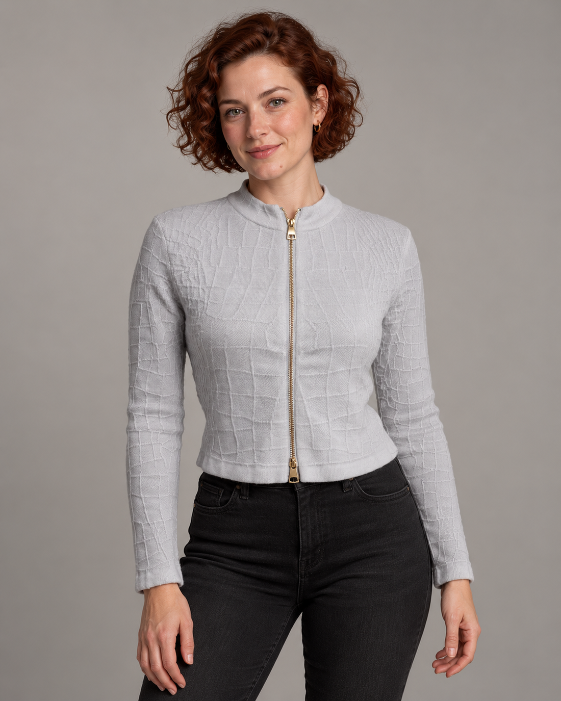 Textured Zip-Front Cardigan