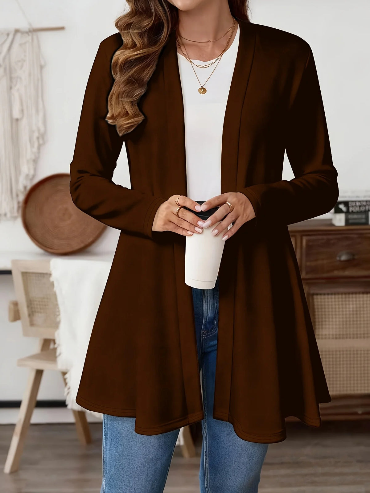 Long Open-Front Cardigan