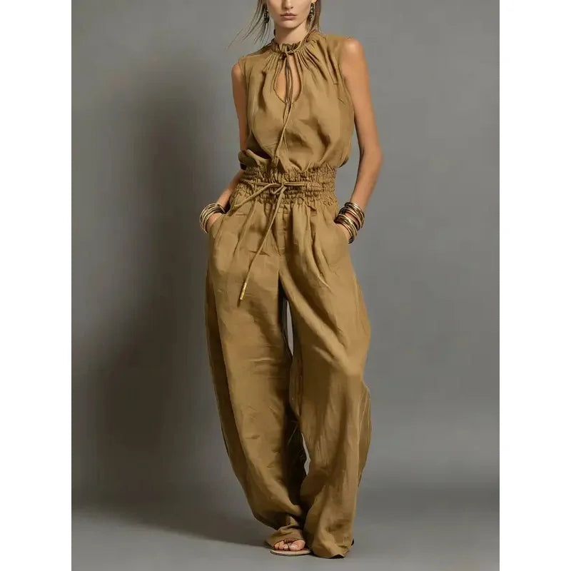 Tie-Neck Wide-Leg Jumpsuit
