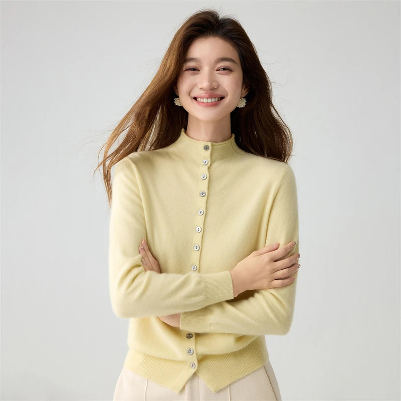 Stand-Collar Button Cardigan