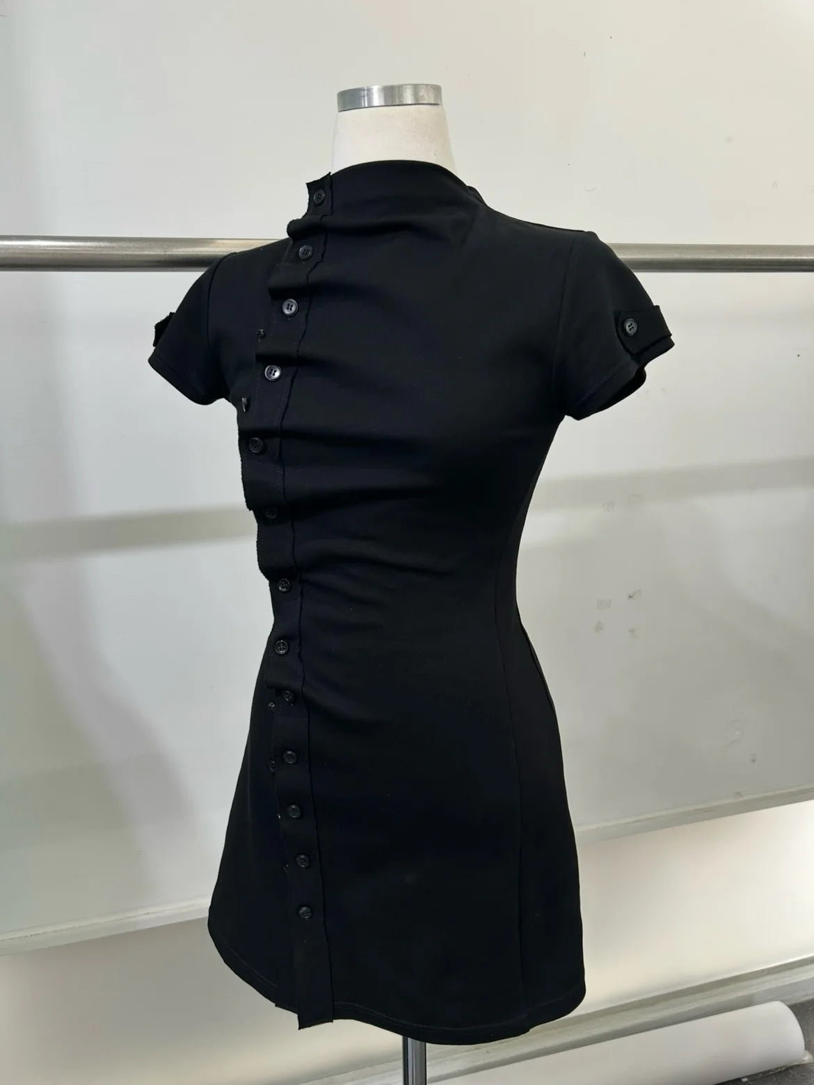 Asymmetric Button Mini Dress
