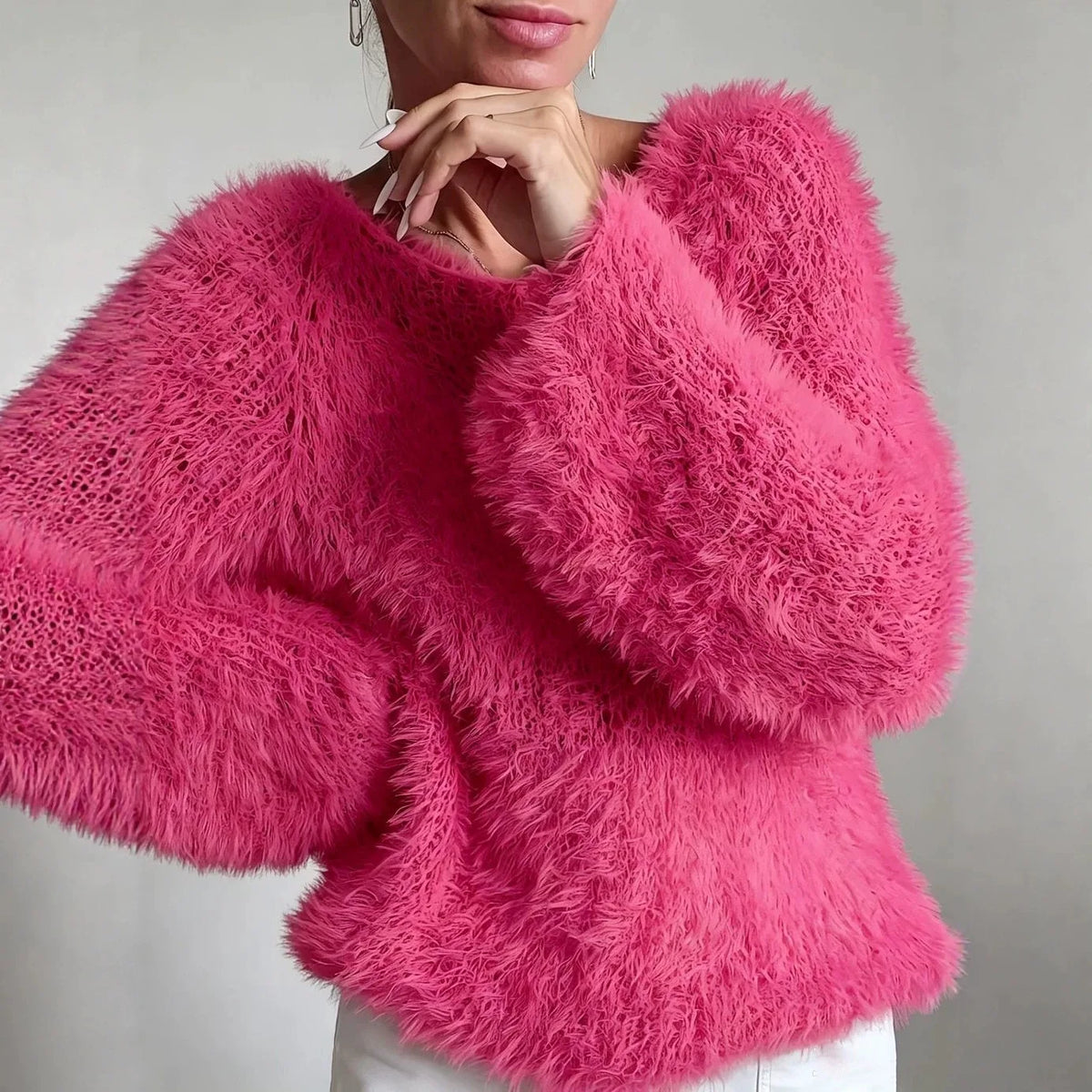 Fuzzy Crew-Neck Knit