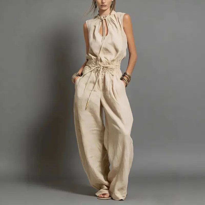 Tie-Neck Wide-Leg Jumpsuit