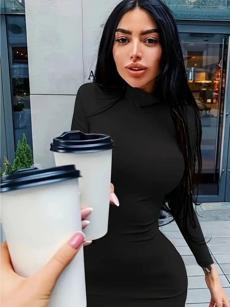 Mock-Neck Long-Sleeve Mini Dress