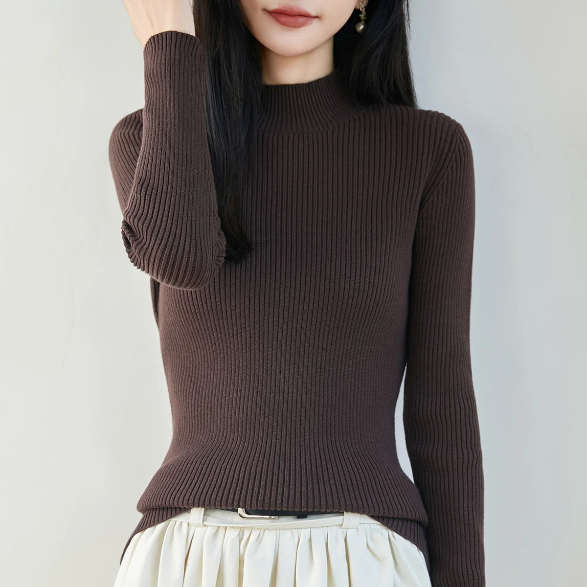 Ribbed Mock-Neck Top