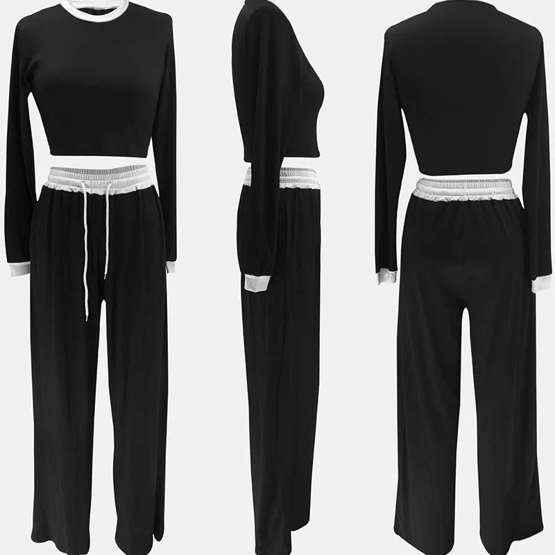 Contrast-Trim Crew-Neck Trouser Set