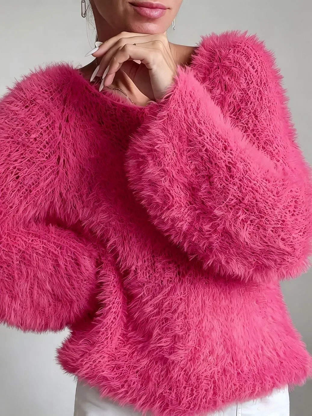 Fuzzy Crew-Neck Knit