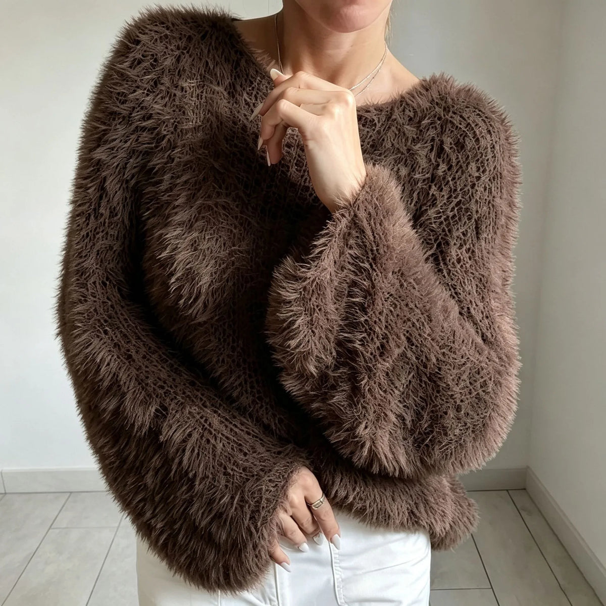 Fuzzy Crew-Neck Knit