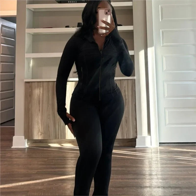 Zip-Front Flared Trouser Set