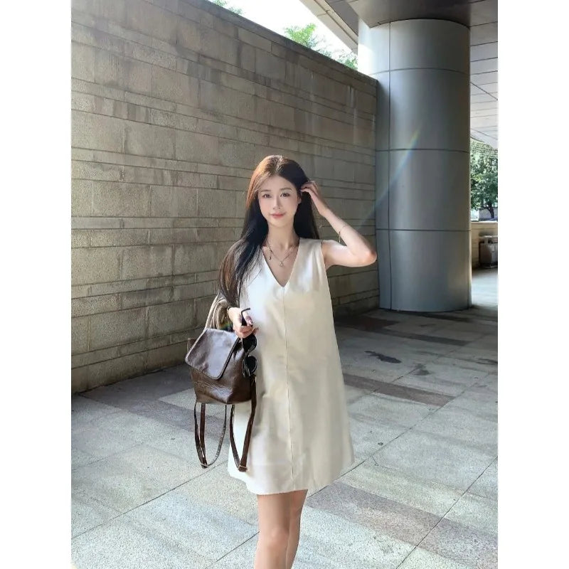 White V-Neck Mini Dress