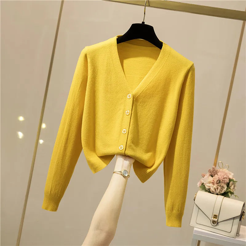 Cropped V-Neck Cardigan
