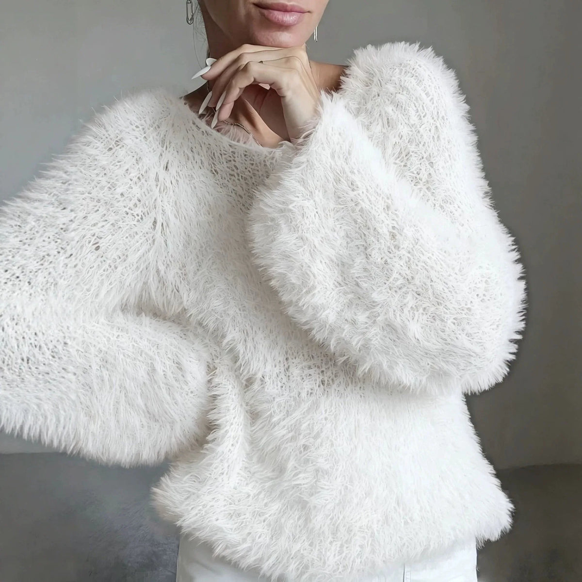 Fuzzy Crew-Neck Knit