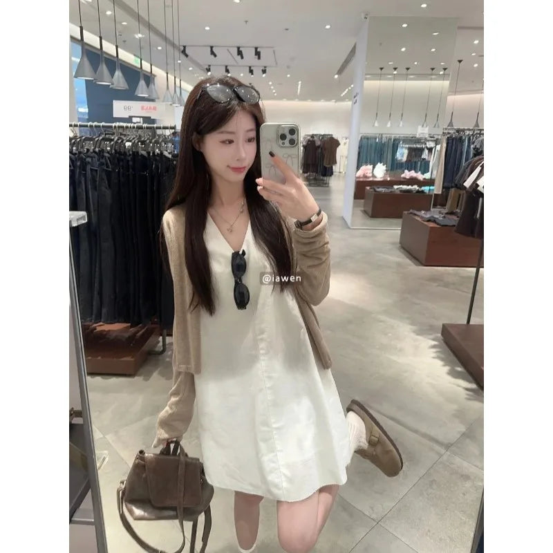 White V-Neck Mini Dress